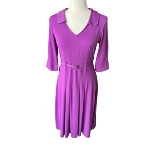 Vintage Chadwick's Purple 1970s Polyester Spandex Dress Women's Size 6 80s Retro